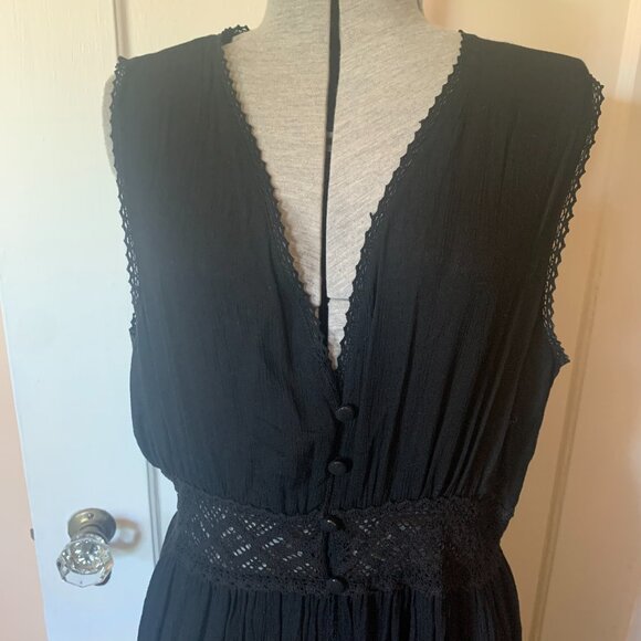 Black LaceTiered Maxi Dress Vest Sz L Whimsigoth Fairy Dark Feminine Cottagecore - Picture 2 of 7
